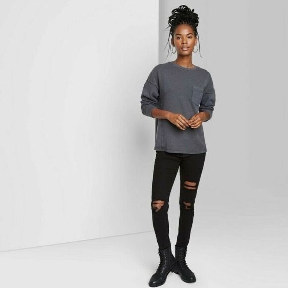 Wild Fable Women’s Crew Neck Waffle Knit Long Sleeve Sweatshirt - Picture 1 of 7